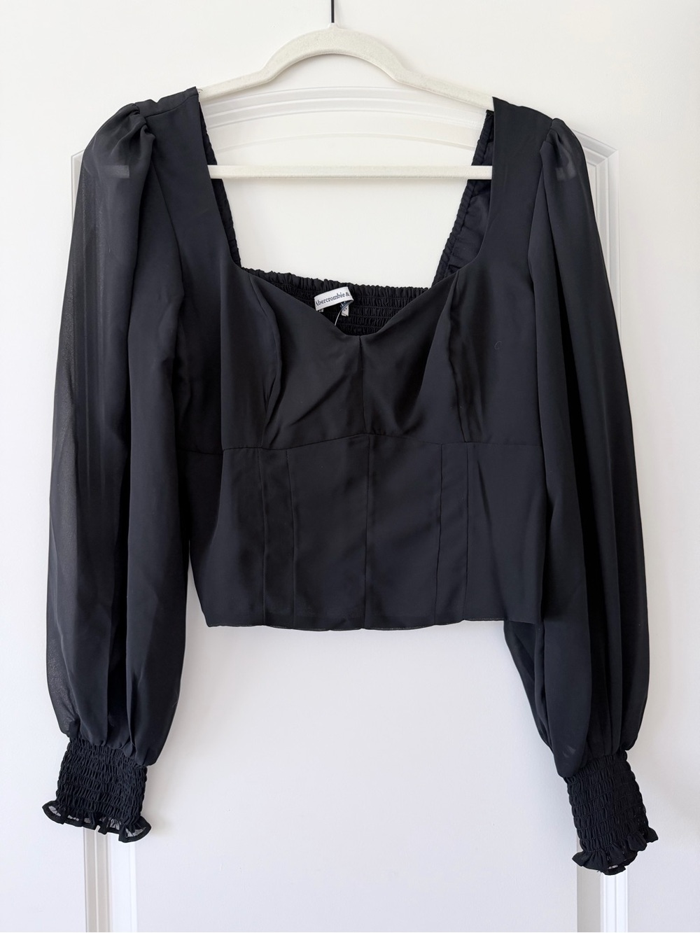 NWT Abercrombie & Fitch Black Satin Blouse with mesh sleeves
